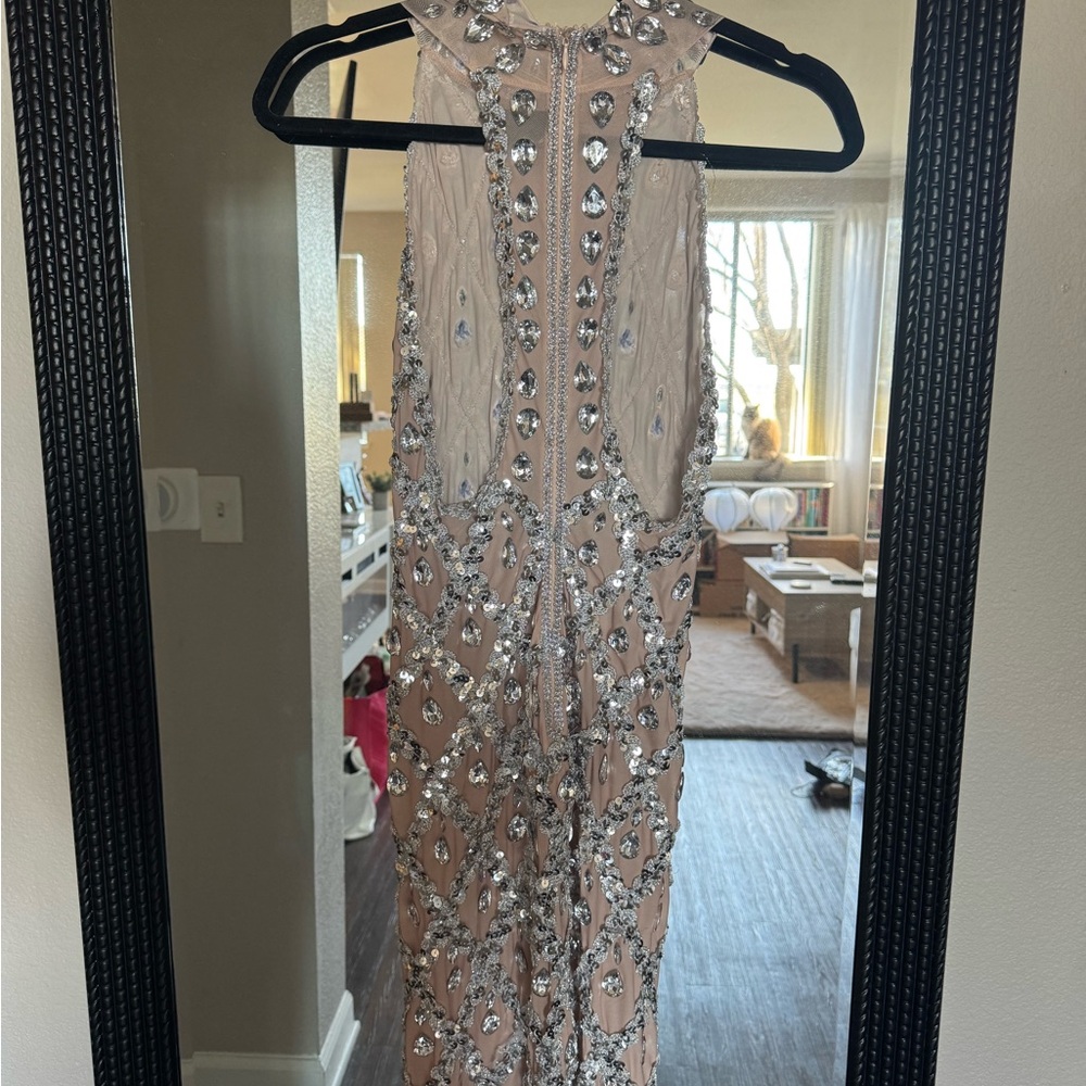 Silver and Nude High Neck Dress